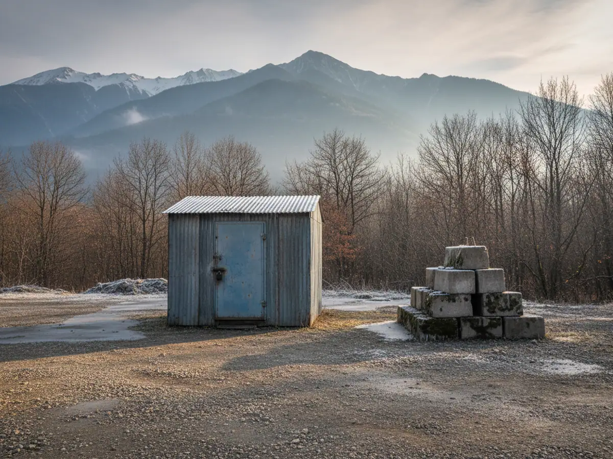 A site cabin on a remote job in the foothills, frost on the roof