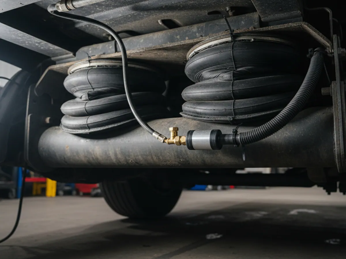 A semi-trailer air bag and a pressure sensor teed into the air line