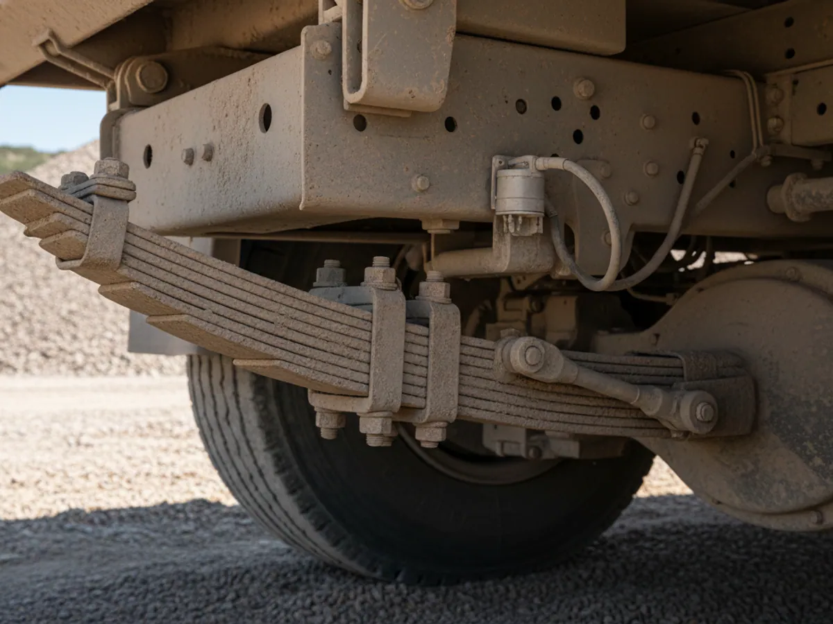 A leaf spring deflection sensor mounted between the chassis and the axle of a lorry