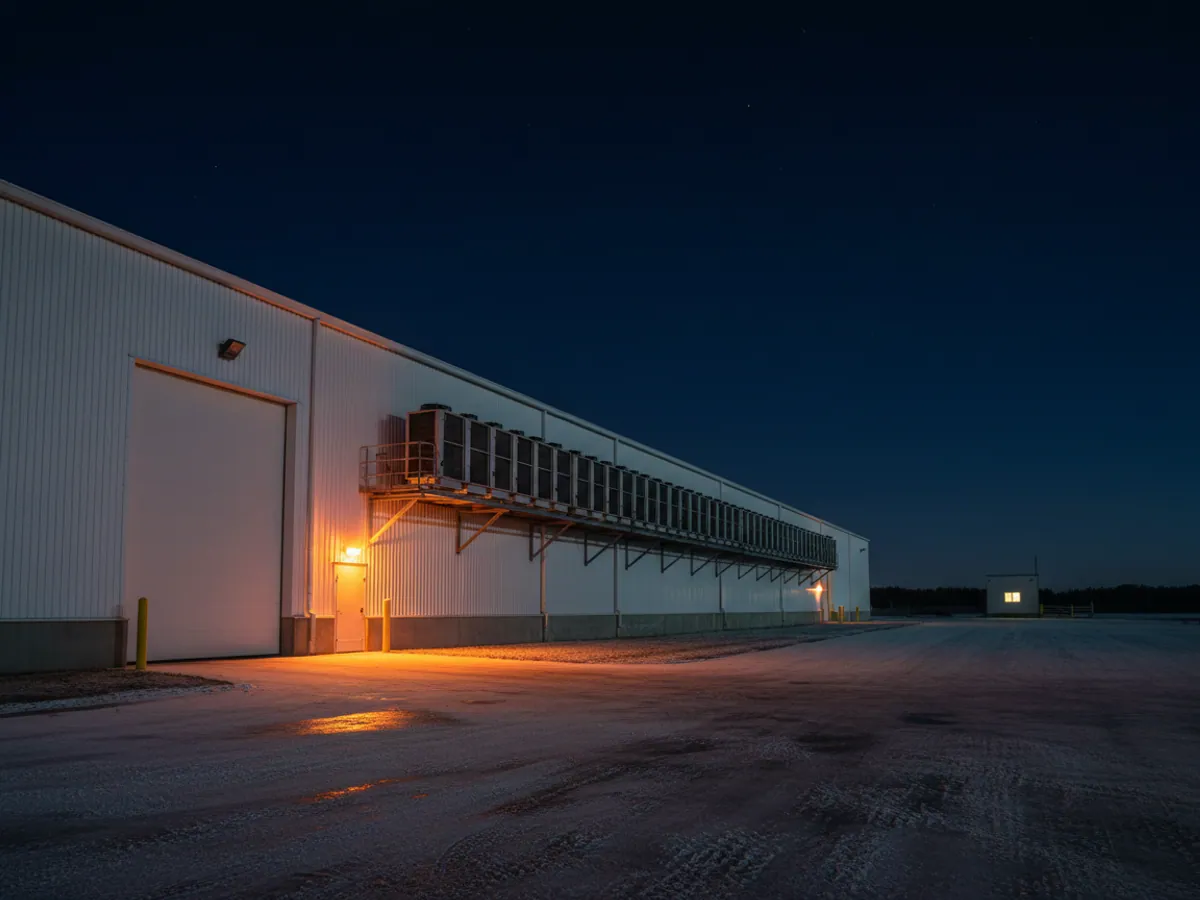 Night at a fruit store: an amber warning beacon burning above the chamber door