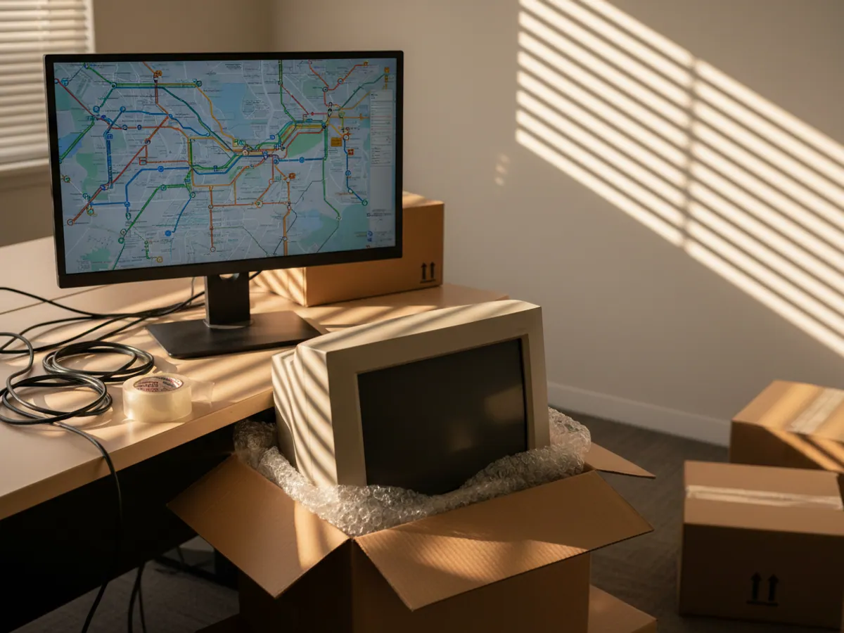 Masada avtopark xəritəsi açıq yeni monitor, yanında qutuda köhnə monitor
