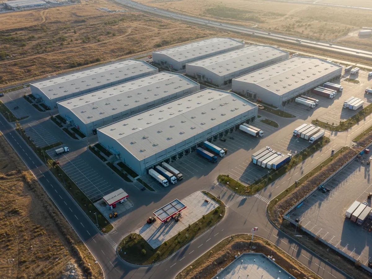 Bakının kənarındakı logistika kompleksi yuxarıdan: anbarlar, uzun yük maşınları dayanacağı və yanacaqdoldurma