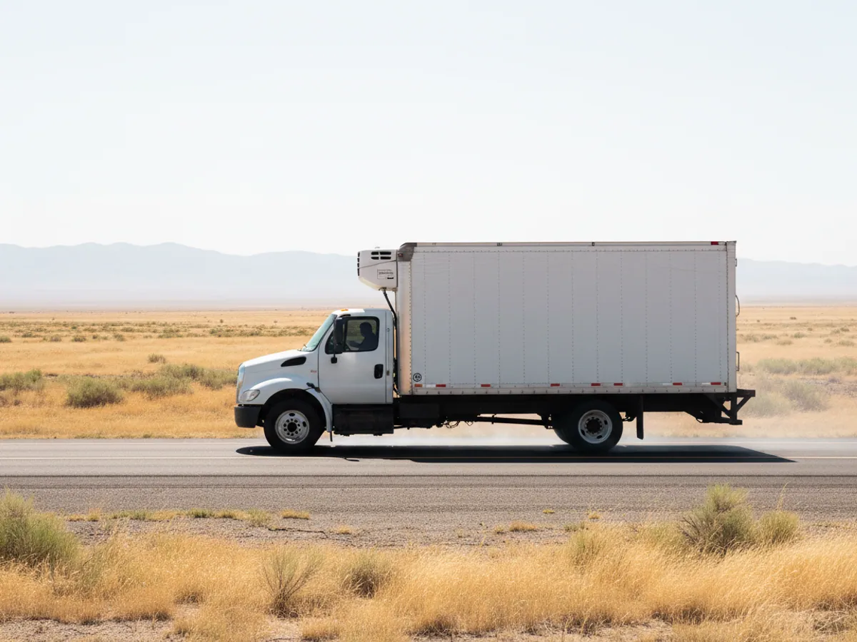 A refrigerated lorry on the baking Baku to Ganja road in the July heat