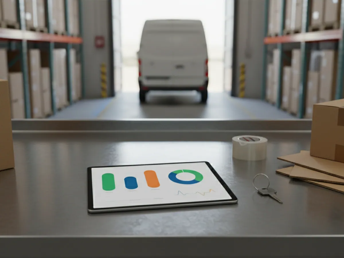 A tablet showing delivery service charts on a bench by the loading dock